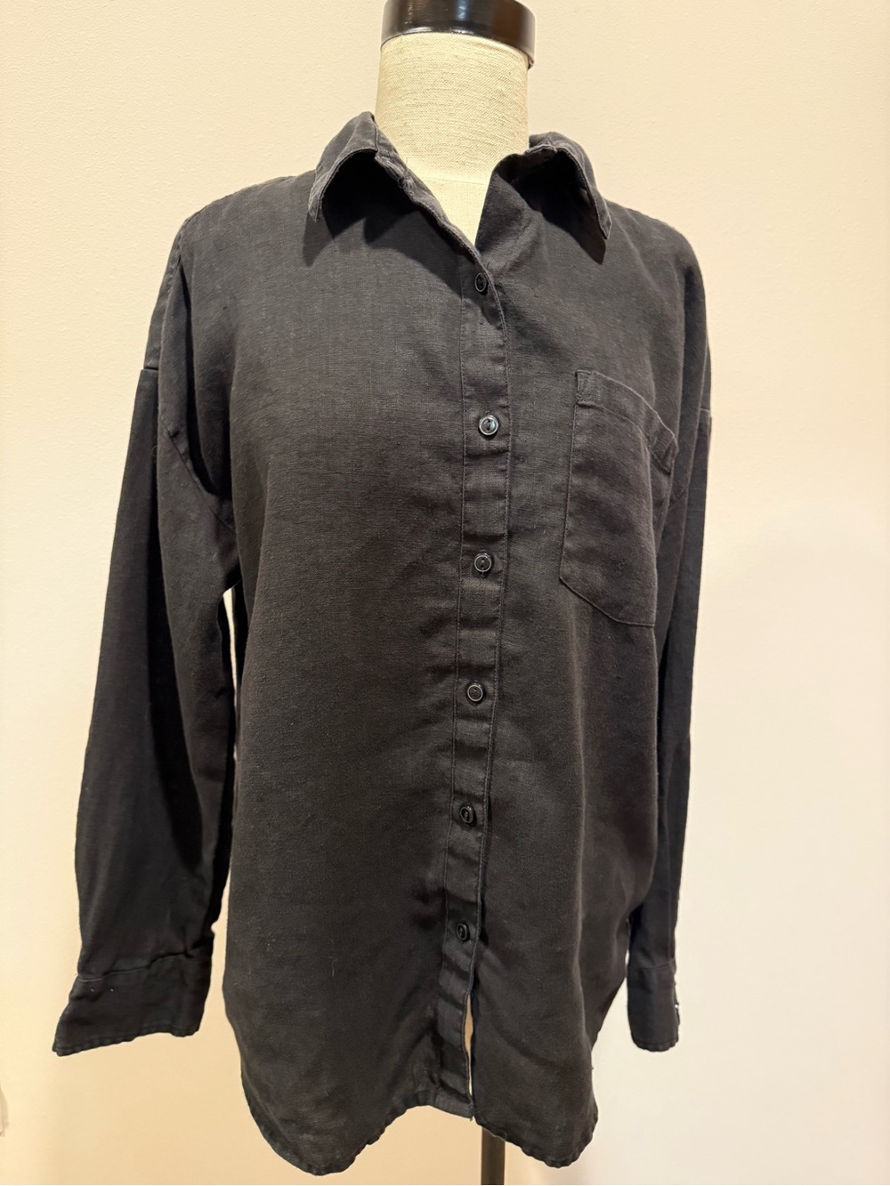 Black Avila Button-Down Linen Shirt